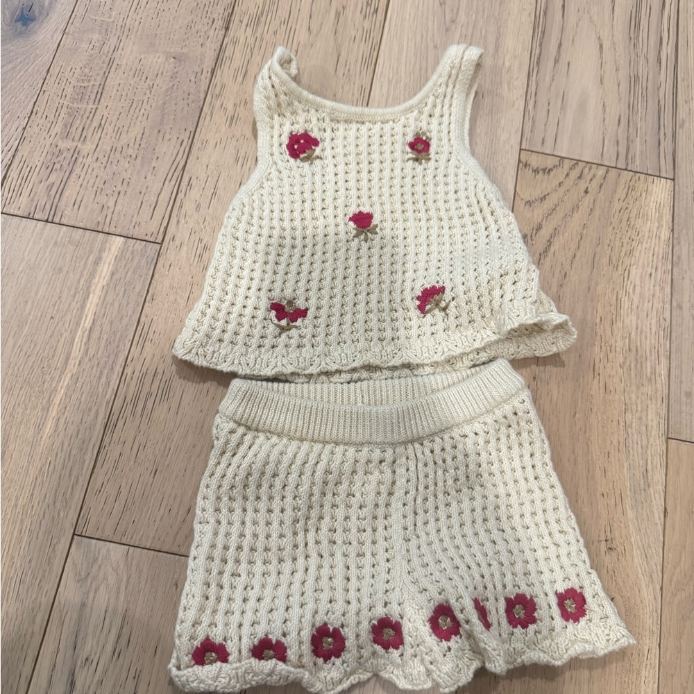 Zara Cream Knit Tank and Shorts Set